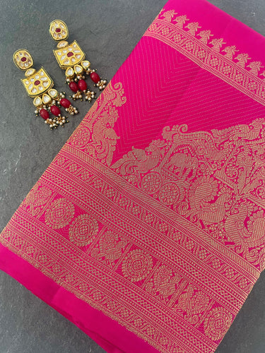 Exclusive Kanchipuram Pure Silk Saree | Pink | Pure Zari | Handwoven | Ships from California | Pushpam - ShopNaya Exclusive